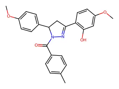 (3-(2-hydroxy-4-methoxyphenyl)-5-(4-methoxyphenyl)-4,5-dihydro-1H-pyrazol-1-yl)(p-tolyl)methanone structure