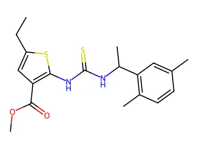 methyl 2-({[1-(2,5-dimethylphenyl)ethyl]carbamothioyl}amino)-5-ethylthiophene-3-carboxylate structure