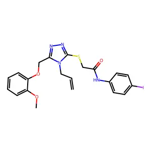 N-(4-iodophenyl)-2-({5-[(2-methoxyphenoxy)methyl]-4-(prop-2-en-1-yl)-4H-1,2,4-triazol-3-yl}sulfanyl)acetamide structure