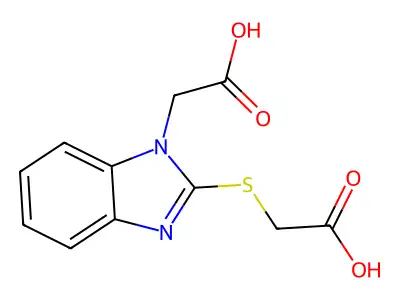 {[1-(Carboxymethyl)-1H-benzimidazol-2-yl]-thio}acetic acid structure