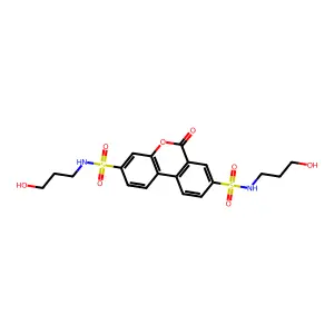 N3,N8-bis(3-hydroxypropyl)-6-oxo-6H-benzo[c]chromene-3,8-disulfonamide structure
