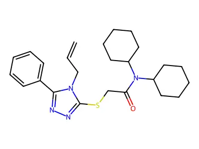 N,N-dicyclohexyl-2-[(5-phenyl-4-prop-2-enyl-1,2,4-triazol-3-yl)sulfanyl]acetamide structure