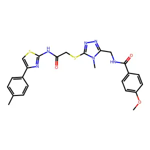 4-methoxy-N-({4-methyl-5-[(2-{[4-(4-methylphenyl)-1,3-thiazol-2-yl]amino}-2-oxoethyl)sulfanyl]-4H-1,2,4-triazol-3-yl}methyl)benzamide structure
