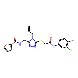 N-[[5-[2-(4-bromo-3-chloroanilino)-2-oxoethyl]sulfanyl-4-prop-2-enyl-1,2,4-triazol-3-yl]methyl]furan-2-carboxamide structure