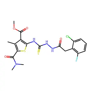 methyl 2-(2-(2-(2-chloro-6-fluorophenyl)acetyl)hydrazinecarbothioamido)-5-(dimethylcarbamoyl)-4-methylthiophene-3-carboxylate structure