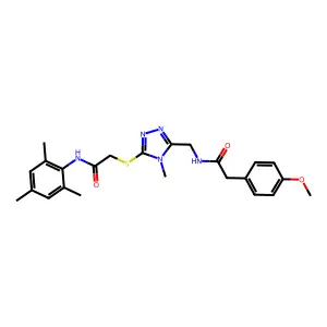 2-(4-methoxyphenyl)-N-[[4-methyl-5-[2-oxo-2-(2,4,6-trimethylanilino)ethyl]sulfanyl-1,2,4-triazol-3-yl]methyl]acetamide structure
