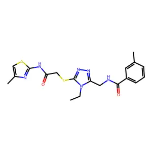 N-[[4-ethyl-5-[2-[(4-methyl-1,3-thiazol-2-yl)amino]-2-oxoethyl]sulfanyl-1,2,4-triazol-3-yl]methyl]-3-methylbenzamide structure