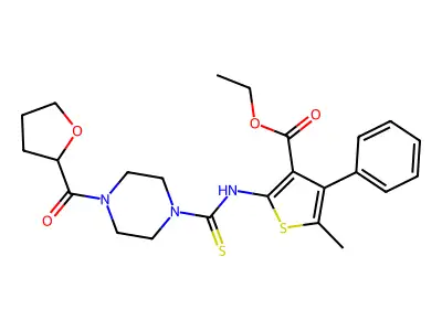 ethyl 5-methyl-2-({[4-(oxolan-2-ylcarbonyl)piperazinyl]thioxomethyl}amino)-4-p henylthiophene-3-carboxylate structure