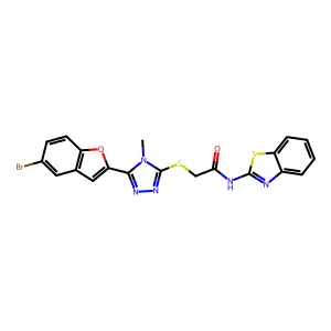N-(1,3-benzothiazol-2-yl)-2-[[5-(5-bromo-1-benzofuran-2-yl)-4-methyl-1,2,4-triazol-3-yl]sulfanyl]acetamide structure