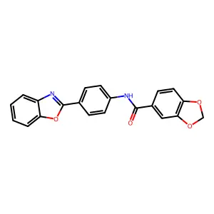 N-[4-(1,3-benzoxazol-2-yl)phenyl]-1,3-benzodioxole-5-carboxamide structure