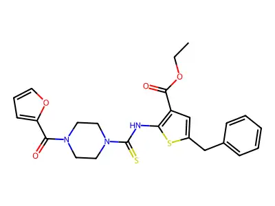 Ethyl 5-benzyl-2-[[4-(furan-2-carbonyl)piperazine-1-carbothioyl]amino]thiophene-3-carboxylate structure