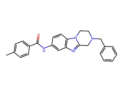 N-(2-benzyl-3,4-dihydro-1H-pyrazino[1,2-a]benzimidazol-8-yl)-4-methylbenzamide structure