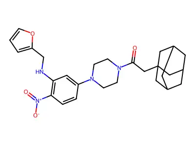 2-(1-adamantyl)-1-[4-[3-(furan-2-ylmethylamino)-4-nitrophenyl]piperazin-1-yl]ethanone structure
