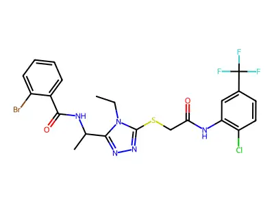 2-bromo-N-(1-{5-[(2-{[2-chloro-5-(trifluoromethyl)phenyl]amino}-2-oxoethyl)sulfanyl]-4-ethyl-4H-1,2,4-triazol-3-yl}ethyl)benzamide structure