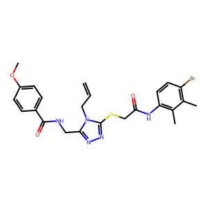N-[[5-[2-(4-bromo-2,3-dimethylanilino)-2-oxoethyl]sulfanyl-4-prop-2-enyl-1,2,4-triazol-3-yl]methyl]-4-methoxybenzamide structure