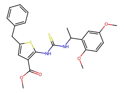 methyl 5-benzyl-2-({[1-(2,5-dimethoxyphenyl)ethyl]carbamothioyl}amino)thiophene-3-carboxylate structure