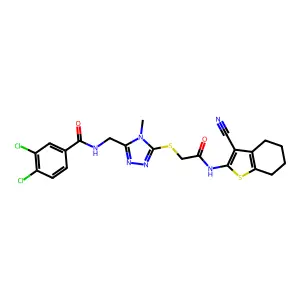 3,4-dichloro-N-[[5-[2-[(3-cyano-4,5,6,7-tetrahydro-1-benzothiophen-2-yl)amino]-2-oxoethyl]sulfanyl-4-methyl-1,2,4-triazol-3-yl]methyl]benzamide structure