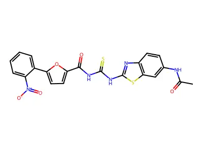 N-[(6-acetamido-1,3-benzothiazol-2-yl)carbamothioyl]-5-(2-nitrophenyl)furan-2-carboxamide structure