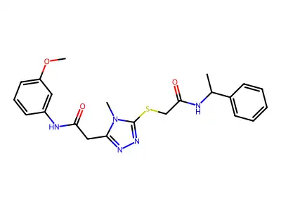 2-[(5-{2-[(3-methoxyphenyl)amino]-2-oxoethyl}-4-methyl-4H-1,2,4-triazol-3-yl)sulfanyl]-N-(1-phenylethyl)acetamide structure