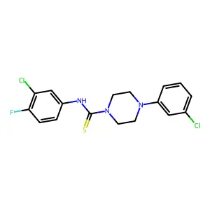 N-(3-chloro-4-fluorophenyl)-4-(3-chlorophenyl)piperazine-1-carbothioamide structure