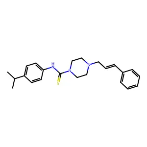 4-[(E)-3-phenylprop-2-enyl]-N-(4-propan-2-ylphenyl)piperazine-1-carbothioamide structure