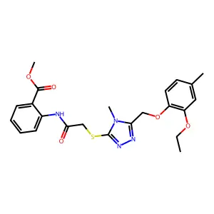 methyl 2-{[({5-[(2-ethoxy-4-methylphenoxy)methyl]-4-methyl-4H-1,2,4-triazol-3-yl}sulfanyl)acetyl]amino}benzoate structure