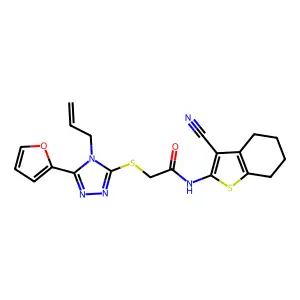 N-(3-cyano-4,5,6,7-tetrahydro-1-benzothiophen-2-yl)-2-[[5-(furan-2-yl)-4-prop-2-enyl-1,2,4-triazol-3-yl]sulfanyl]acetamide structure