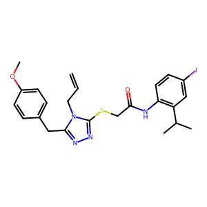 N-(4-iodo-2-propan-2-ylphenyl)-2-[[5-[(4-methoxyphenyl)methyl]-4-prop-2-enyl-1,2,4-triazol-3-yl]sulfanyl]acetamide structure