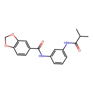 N-[3-(2-methylpropanoylamino)phenyl]-1,3-benzodioxole-5-carboxamide structure