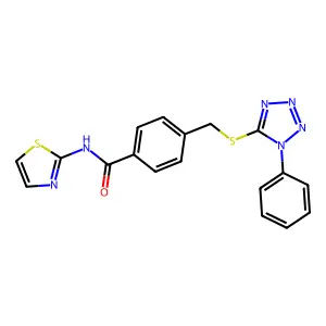 4-[(1-phenyltetrazol-5-yl)sulfanylmethyl]-N-(1,3-thiazol-2-yl)benzamide structure