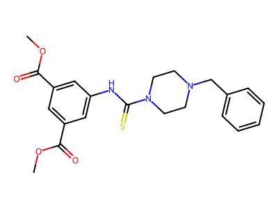 dimethyl 5-(4-benzylpiperazine-1-carbothioamido)isophthalate structure