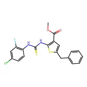 methyl 5-benzyl-2-(3-(4-chloro-2-fluorophenyl)thioureido)thiophene-3-carboxylate structure