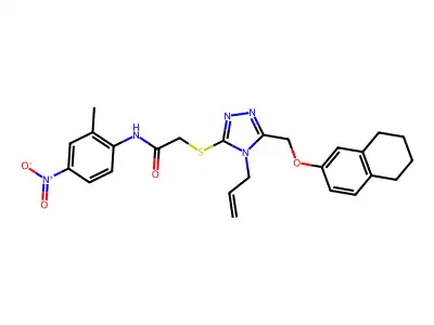 N-(2-methyl-4-nitrophenyl)-2-({4-(prop-2-en-1-yl)-5-[(5,6,7,8-tetrahydronaphthalen-2-yloxy)methyl]-4H-1,2,4-triazol-3-yl}sulfanyl)acetamide structure