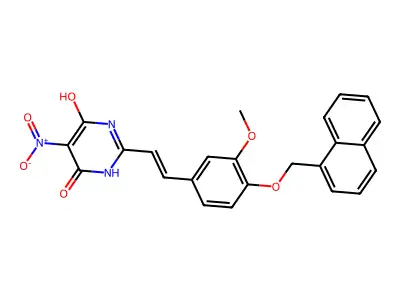 6-Hydroxy-2-(3-methoxy-4-(naphthalen-1-ylmethoxy)styryl)-5-nitropyrimidin-4(3H)-one structure