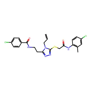 4-chloro-N-[2-[5-[2-(4-chloro-2-methylanilino)-2-oxoethyl]sulfanyl-4-prop-2-enyl-1,2,4-triazol-3-yl]ethyl]benzamide structure