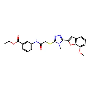 ethyl 3-[({[5-(7-methoxy-1-benzofuran-2-yl)-4-methyl-4H-1,2,4-triazol-3-yl]sulfanyl}acetyl)amino]benzoate structure
