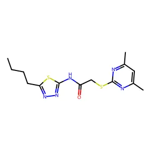 N-(5-butyl-1,3,4-thiadiazol-2-yl)-2-(4,6-dimethylpyrimidin-2-yl)sulfanylacetamide structure