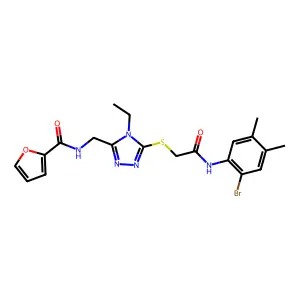 N-[[5-[2-(2-bromo-4,5-dimethylanilino)-2-oxoethyl]sulfanyl-4-ethyl-1,2,4-triazol-3-yl]methyl]furan-2-carboxamide structure
