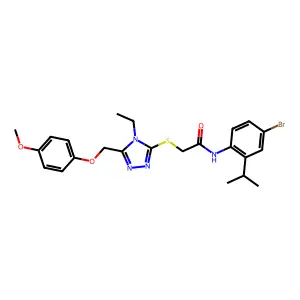 N-(4-bromo-2-propan-2-ylphenyl)-2-[[4-ethyl-5-[(4-methoxyphenoxy)methyl]-1,2,4-triazol-3-yl]sulfanyl]acetamide structure