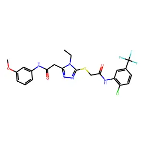 2-[5-[2-[2-chloro-5-(trifluoromethyl)anilino]-2-oxoethyl]sulfanyl-4-ethyl-1,2,4-triazol-3-yl]-N-(3-methoxyphenyl)acetamide structure