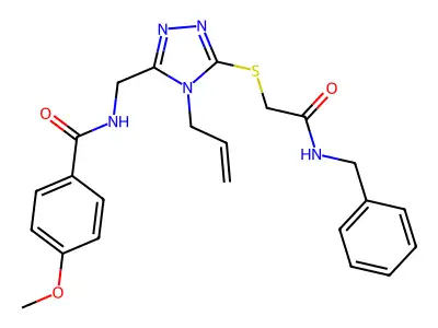 N-[[5-[2-(benzylamino)-2-oxoethyl]sulfanyl-4-prop-2-enyl-1,2,4-triazol-3-yl]methyl]-4-methoxybenzamide structure