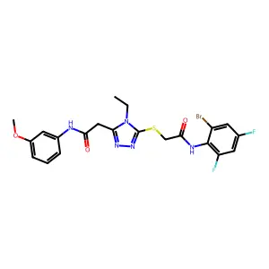 2-[5-({2-[(2-bromo-4,6-difluorophenyl)amino]-2-oxoethyl}sulfanyl)-4-ethyl-4H-1,2,4-triazol-3-yl]-N-(3-methoxyphenyl)acetamide structure