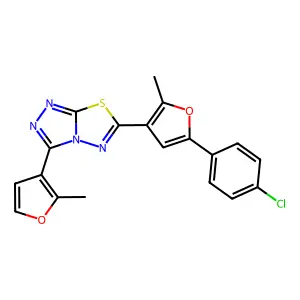 6-[5-(4-chlorophenyl)-2-methylfuran-3-yl]-3-(2-methylfuran-3-yl)-[1,2,4]triazolo[3,4-b][1,3,4]thiadiazole structure