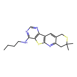 N-butyl-8,8-dimethyl-8,10-dihydro-7H-thiopyrano[3'',4'':5',6']pyrido[3',2':4,5]thieno[3,2-d]pyrimidin-4-amine structure