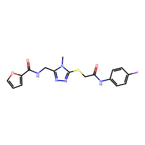 N-[[5-[2-(4-iodoanilino)-2-oxoethyl]sulfanyl-4-methyl-1,2,4-triazol-3-yl]methyl]furan-2-carboxamide structure