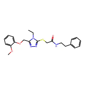 2-({4-ethyl-5-[(2-methoxyphenoxy)methyl]-4H-1,2,4-triazol-3-yl}sulfanyl)-N-(2-phenylethyl)acetamide structure