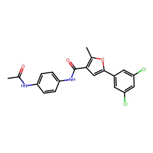 N-(4-acetamidophenyl)-5-(3,5-dichlorophenyl)-2-methylfuran-3-carboxamide structure