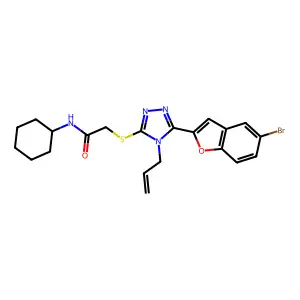 2-[[5-(5-bromo-1-benzofuran-2-yl)-4-prop-2-enyl-1,2,4-triazol-3-yl]sulfanyl]-N-cyclohexylacetamide structure
