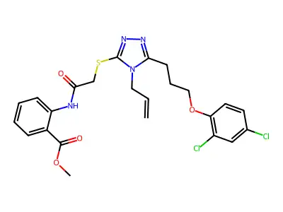 methyl 2-{[({5-[3-(2,4-dichlorophenoxy)propyl]-4-(prop-2-en-1-yl)-4H-1,2,4-triazol-3-yl}sulfanyl)acetyl]amino}benzoate structure