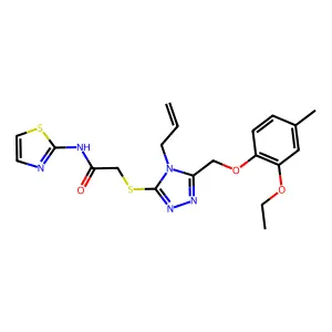 2-({5-[(2-ethoxy-4-methylphenoxy)methyl]-4-(prop-2-en-1-yl)-4H-1,2,4-triazol-3-yl}sulfanyl)-N-(1,3-thiazol-2-yl)acetamide structure